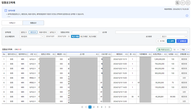 개찰결과 목록 조회 화면